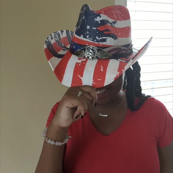 New Patriotic Western USA Flag Paper Braid Cowboy Hat main image 5